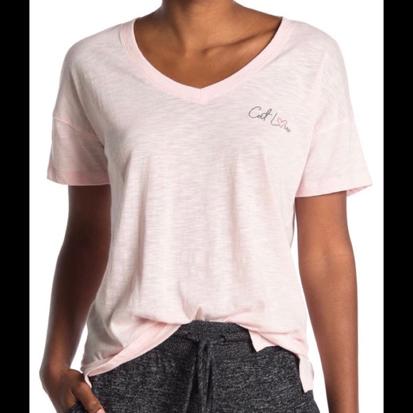 Pj SALVAGE*NWT*EMBROIDERED V NECK”CAT LOVERS”TEE SHIRT BLUSH PINK *NEW*MSRP$62 - Picture 3 of 4